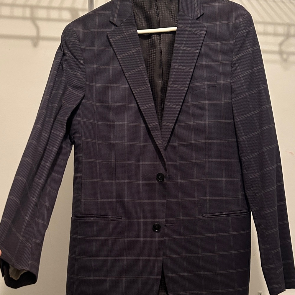 jf j.ferrar Navy Checkered Blazer